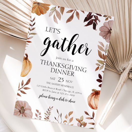Pumpkin Let's Gather Thanksgiving Party Kaart