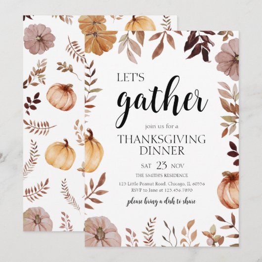 Pumpkin Let's Gather Thanksgiving Party Kaart (Voorkant / Achterkant)