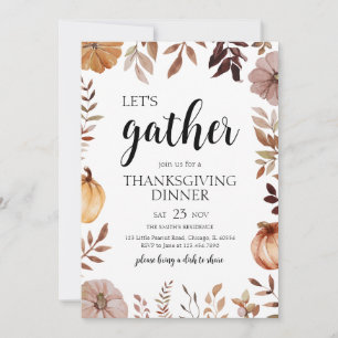 Pumpkin Let's Gather Thanksgiving Party Kaart
