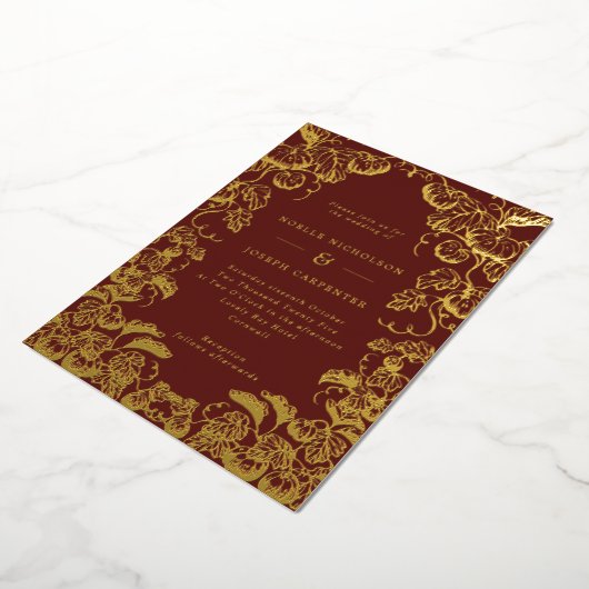 Pumpkin Lijst Fall Wedding Burgundy & Gold Foil Folie Uitnodiging (Gedraaid)