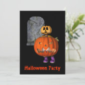 Pumpkin Man Tombstone Halloween Party Invitation Kaart (Staand voorkant)