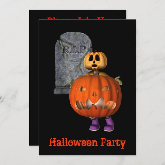 Pumpkin Man Tombstone Halloween Party Invitation Kaart (Voorkant / Achterkant)
