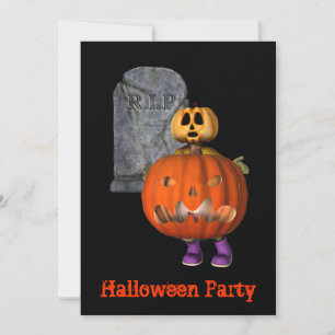 Pumpkin Man Tombstone Halloween Party Invitation Kaart