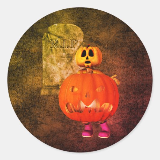 Pumpkin Man Tombstone Halloween Ronde Sticker (Voorkant)