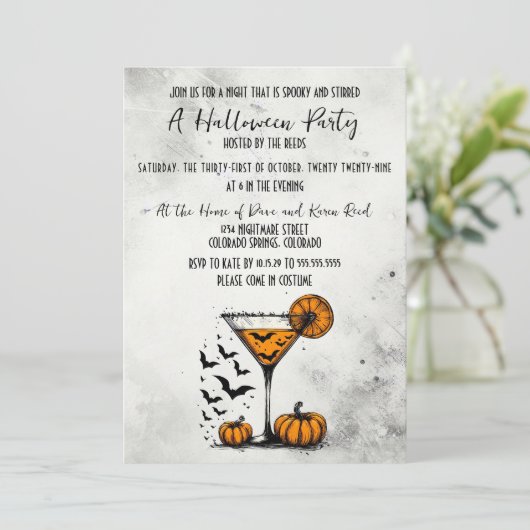 Pumpkin Martini Halloween Feest Kaart (Staand voorkant)