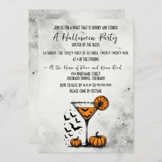 Pumpkin Martini Halloween Feest Kaart (Voorkant / Achterkant)