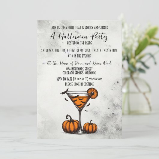 Pumpkin Martini Halloween Feest Kaart (Staand voorkant)