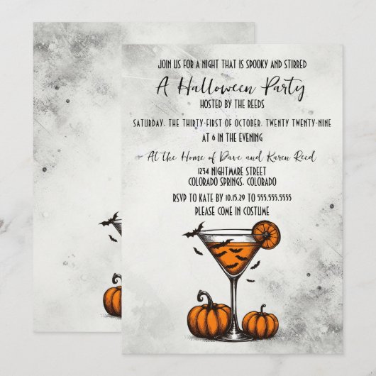Pumpkin Martini Halloween Feest Kaart (Voorkant / Achterkant)