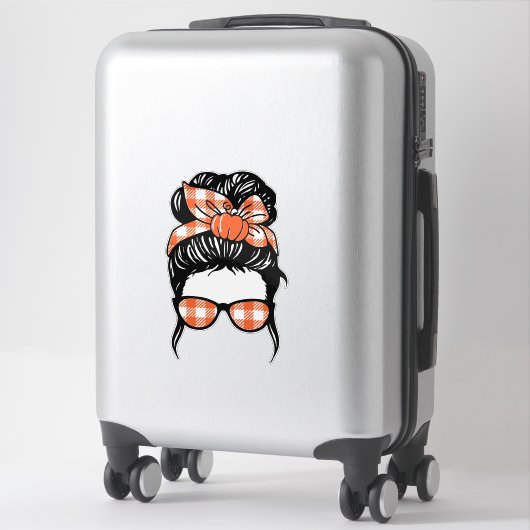 Pumpkin Messy Bun Sticker – Fall Plaid Hair Bow  (Koffer)