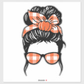 Pumpkin Messy Bun Sticker – Fall Plaid Hair Bow  (Vel)