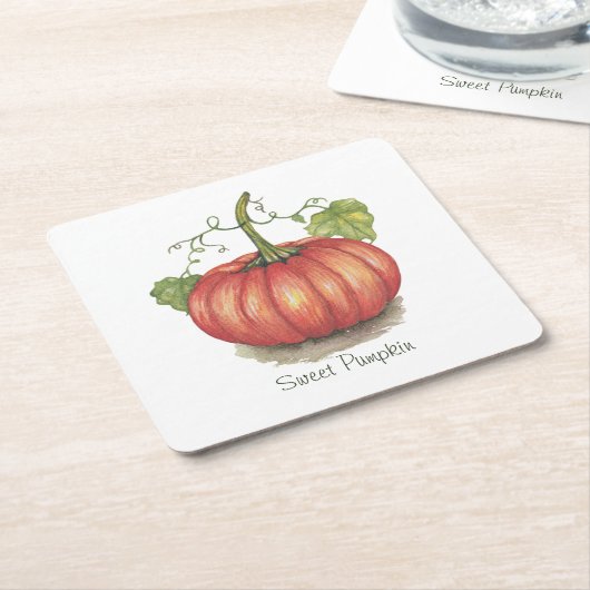 Pumpkin met wijnstokken in Waterverf Kartonnen Onderzetters (Schuin)