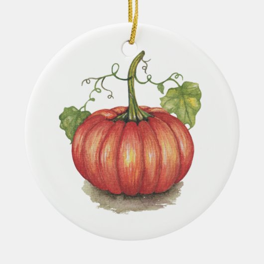 Pumpkin met wijnstokken in Waterverf Keramisch Ornament (Voorkant)