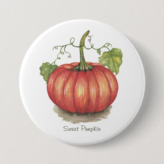 Pumpkin met wijnstokken in Waterverf Ronde Button 7,6 Cm (Voorkant)