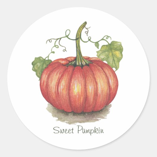 Pumpkin met wijnstokken in Waterverf Ronde Sticker (Voorkant)