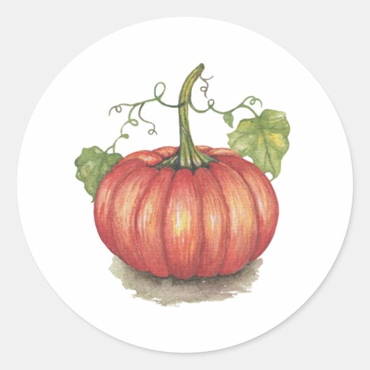 Pumpkin met wijnstokken in Waterverf Ronde Sticker (Voorkant)