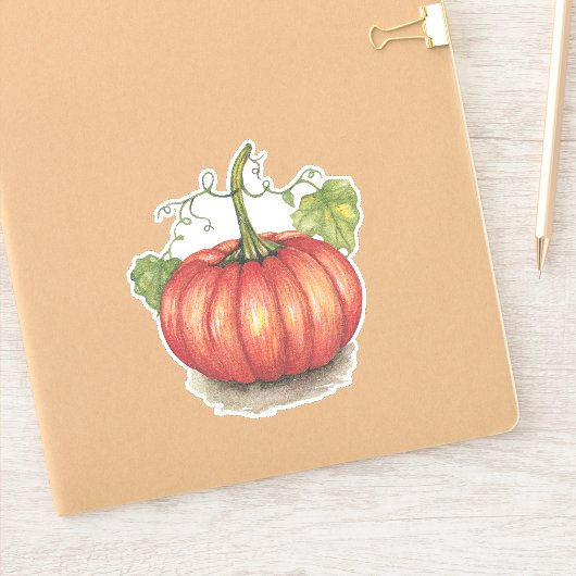Pumpkin met wijnstokken in Waterverf Sticker (Notitieboek)