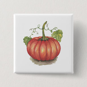 Pumpkin met wijnstokken in Waterverf Vierkante Button 5,1 Cm
