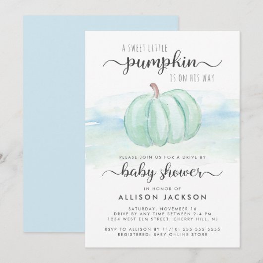 Pumpkin Mint Blue Baby Boy drive by Shower Kaart (Voorkant / Achterkant)