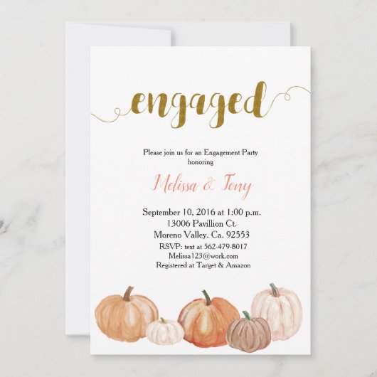 Pumpkin modern verlovingsfeest kaart (Voorkant)