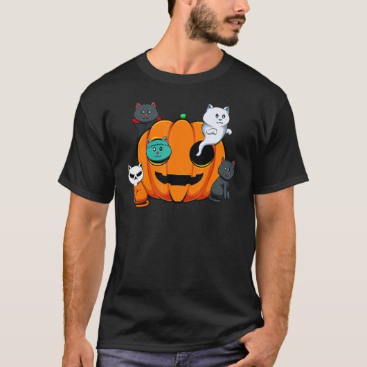 Pumpkin Monster Cats Lazy Halloween Costume Cute K T-shirt (Voorkant)