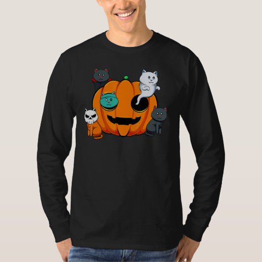 Pumpkin Monster Cats Lazy Halloween Costume Cute K T-shirt (Voorkant)