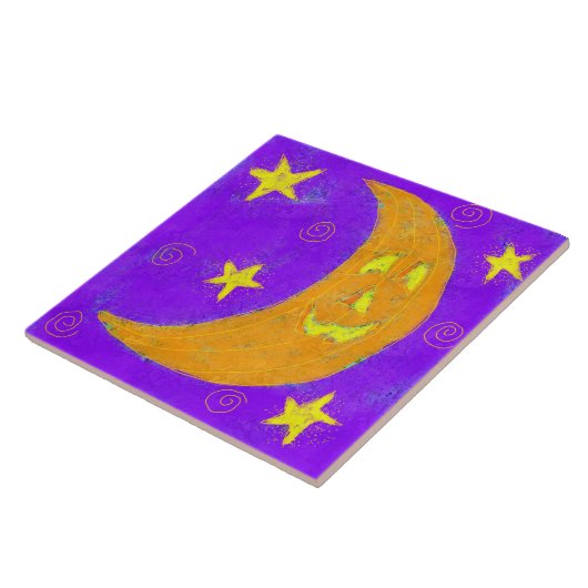 Pumpkin Moon Abstracte Halloween kunst Tegeltje (Zijkant)