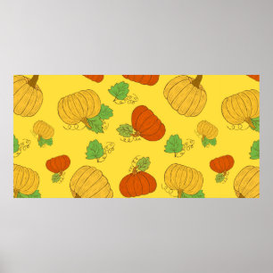 Pumpkin naadloos patroon. Hand getekende doodle br Poster