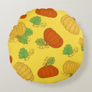 Pumpkin naadloos patroon. Hand getekende doodle br Rond Kussen