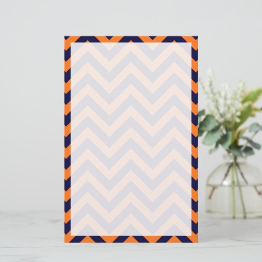 Pumpkin, Navy Blue Large Chevron ZigZag Pattern Briefpapier (Staand voorkant)