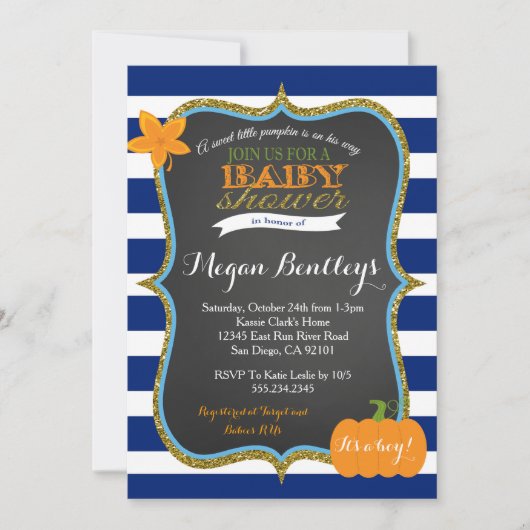 Pumpkin Navy Boy Baby shower Uitnodiging (Voorkant)