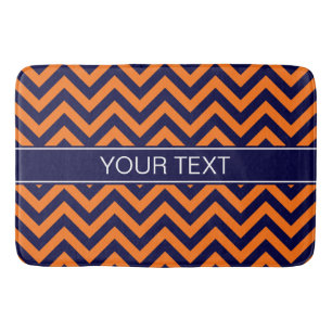 Pumpkin Navy LG Chevron Navy Blue Name Monogram Badmat