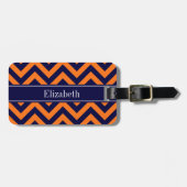 Pumpkin Navy LG Chevron Navy Blue Name Monogram Bagagelabel (Voorkant horizontaal)