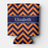 Pumpkin Navy LG Chevron Navy Blue Name Monogram Blikjeskoeler (Voorkant)