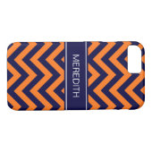 Pumpkin Navy LG Chevron Navy Blue Name Monogram Case-Mate iPhone Case (Achterkant (Horizontaal))