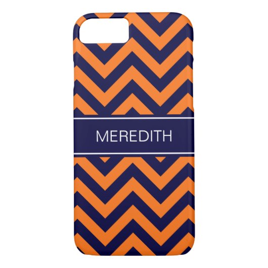 Pumpkin Navy LG Chevron Navy Blue Name Monogram Case-Mate iPhone Case (Achterkant)