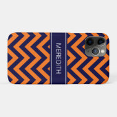Pumpkin Navy LG Chevron Navy Blue Name Monogram Case-Mate iPhone Case (Achterkant (horizontaal))