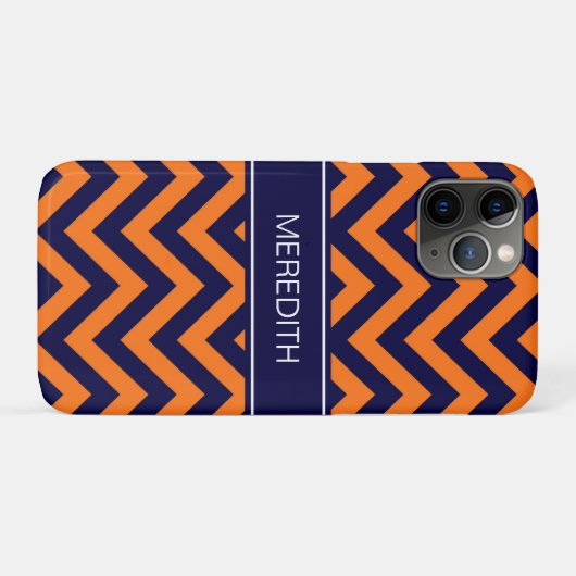Pumpkin Navy LG Chevron Navy Blue Name Monogram Case-Mate iPhone Case (Achterkant (horizontaal))