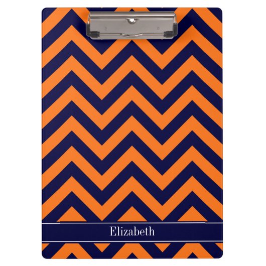 Pumpkin Navy LG Chevron Navy Blue Name Monogram Klembord (Voorkant)