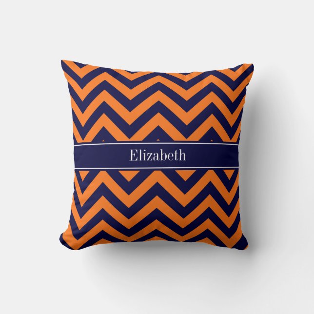 Pumpkin Navy LG Chevron Navy Blue Name Monogram Kussen (Voorkant)