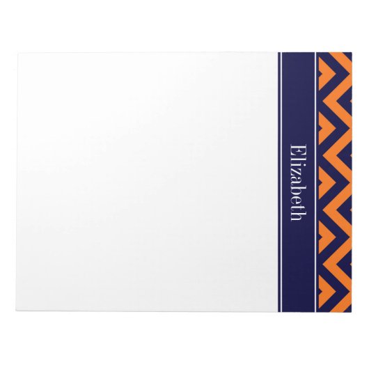 Pumpkin Navy LG Chevron Navy Blue Name Monogram Notitieblok (Voorkant)