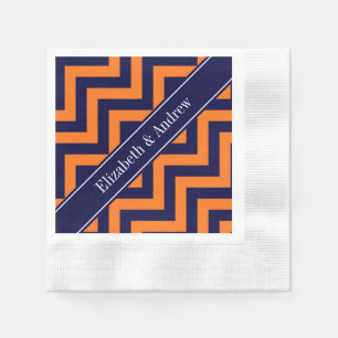 Pumpkin Navy LG Chevron Navy Blue Name Monogram Servet