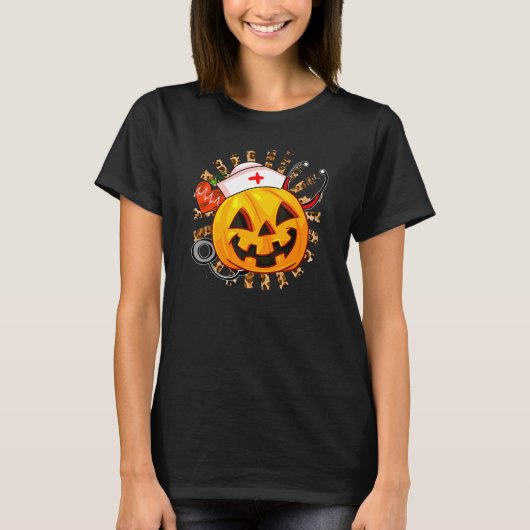 Pumpkin Nurse Scary Halloween Costume RN CNA ICU G T-shirt (Voorkant)
