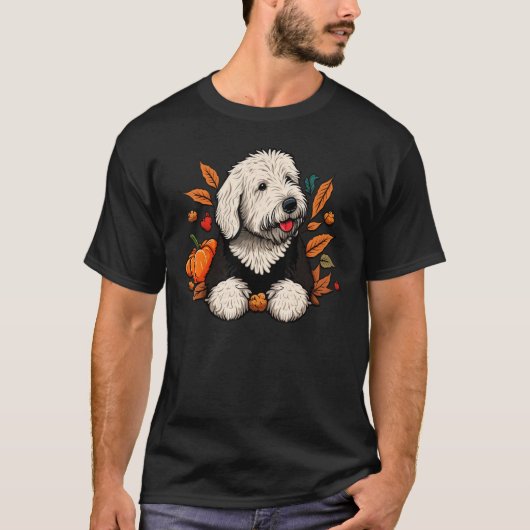 Pumpkin Old English Sheepdog costume on Bobtail Ha T-shirt (Voorkant)