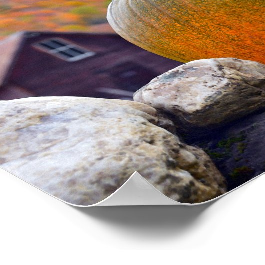 Pumpkin on Rock Wall in Vermont (herfst) Poster (Hoek)