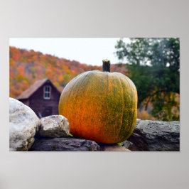 Pumpkin on Rock Wall in Vermont (herfst) Poster
