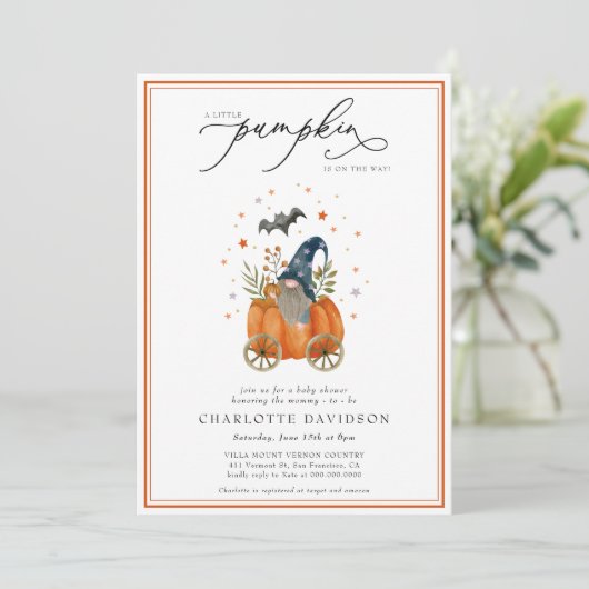 Pumpkin on the Way Herfst Gender Neutral Baby show Kaart (Staand voorkant)