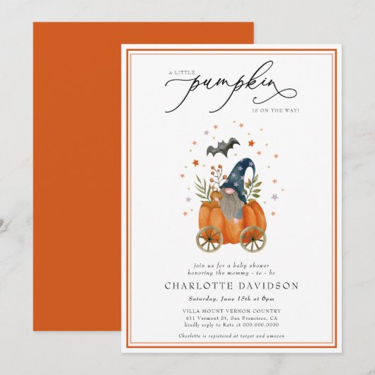 Pumpkin on the Way Herfst Gender Neutral Baby show Kaart (Voorkant / Achterkant)