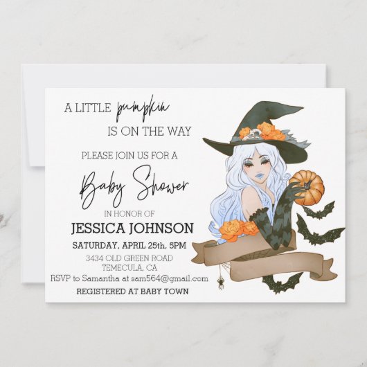 Pumpkin on Way Witch Baby shower Halloween Kaart (Voorkant)