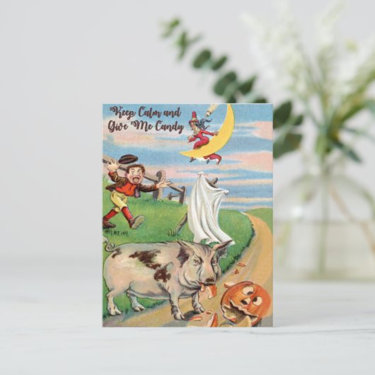 Pumpkin-ongeval met varken briefkaart (Staand voorkant)