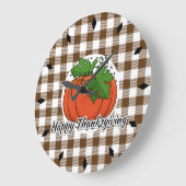 Pumpkin op bruine speldenbank - Happy Thanksgiving Grote Klok (Hoek)